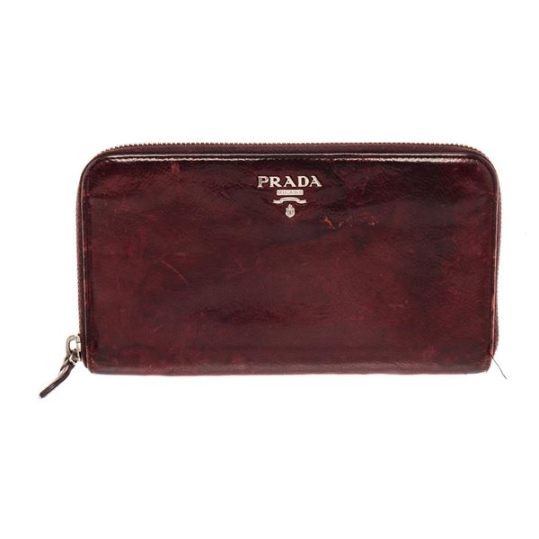 Prada Burgundy Leather Zippy Wallet