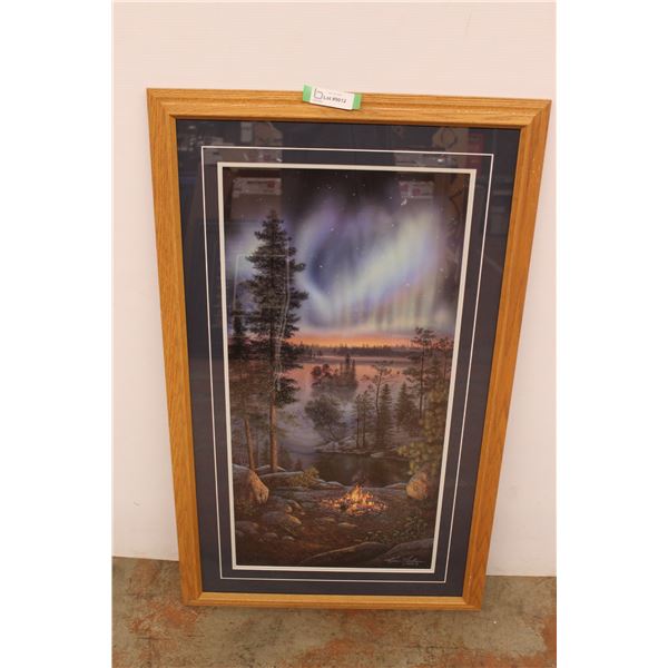 * Framed Kim Norlien 2001 Northern Lights Picture - 25" x 41"
