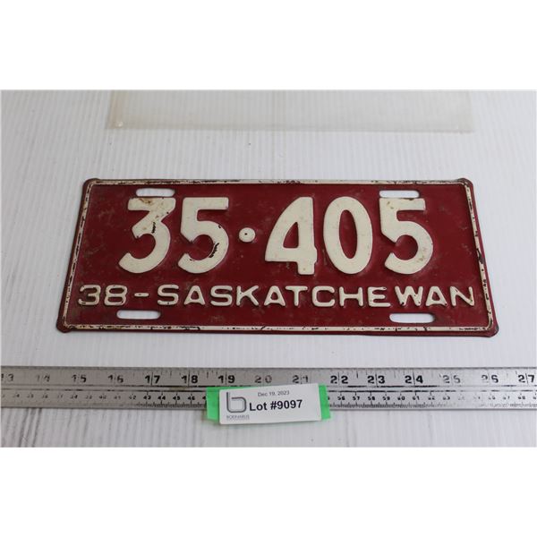 Saskatchewan 1938 License Plate