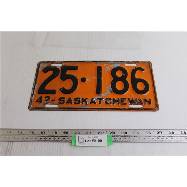 Saskatchewan 1942 License Plate