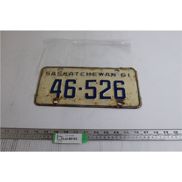 Saskatchewan 1961 License Plate