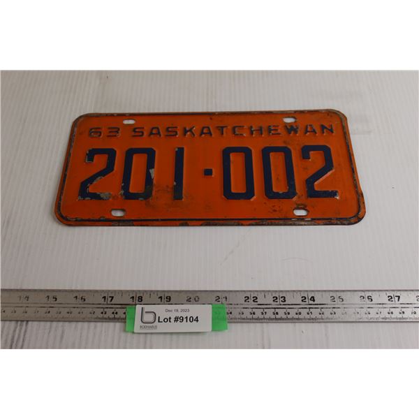 Saskatchewan 1963 License Plate