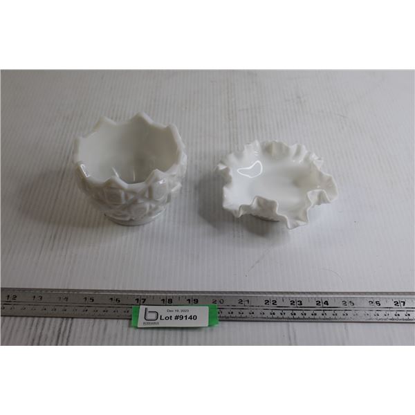 (2) White Hobnail Candy Dishes