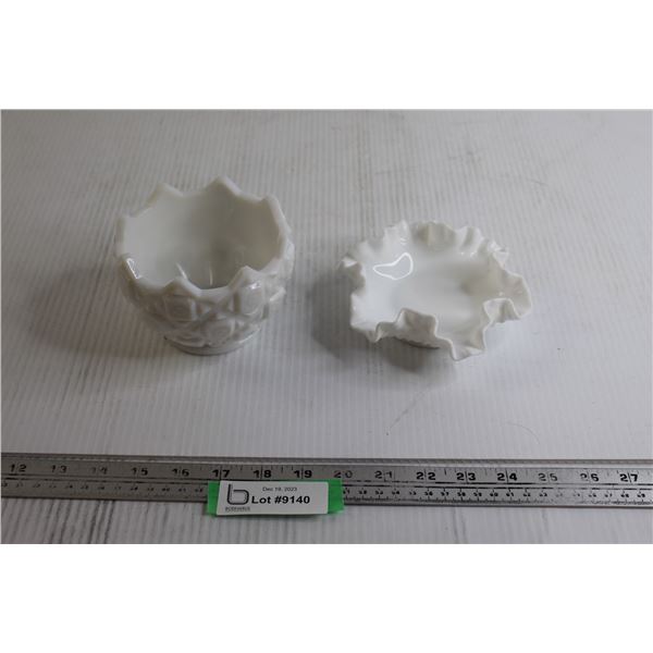 (2) White Hobnail Candy Dishes