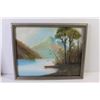 Image 2 : (2) Framed Small Prints - Boat on Lake Setting