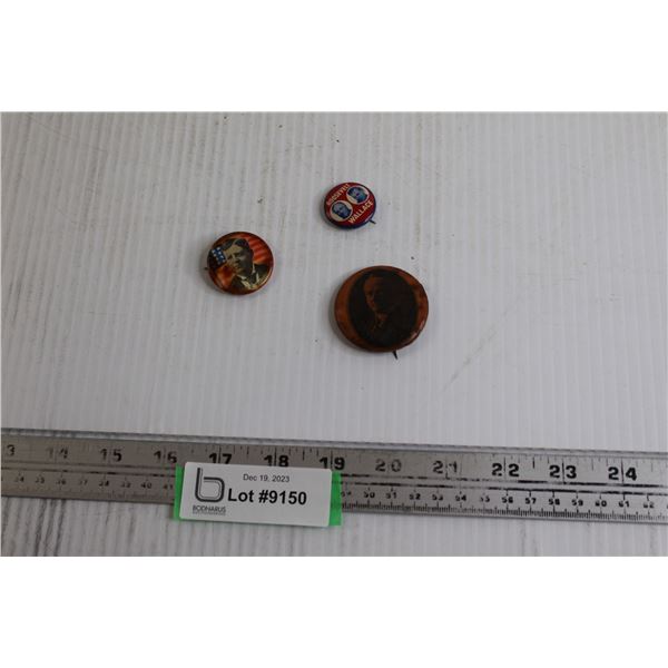 (3) Vintage Election Pins - Roosevelt, Wallace