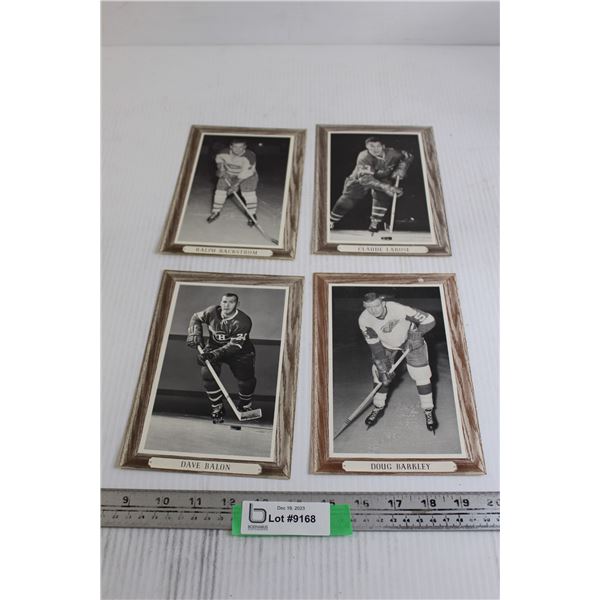 (4) Bee Hive Hockey Photos with Wooden Border - Claude Larose, Doug Barkley