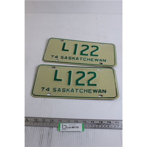 Pair of Saskatchewan 1974 Livery License Plates