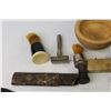 Image 3 : Small Wooden Bowl - Vintage Razor w/Brushes - Leather Honing Stone & Leather Strap - (2) Straight Sh