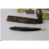 Image 5 : Small Wooden Bowl - Vintage Razor w/Brushes - Leather Honing Stone & Leather Strap - (2) Straight Sh