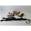 Image 7 : Small Wooden Bowl - Vintage Razor w/Brushes - Leather Honing Stone & Leather Strap - (2) Straight Sh