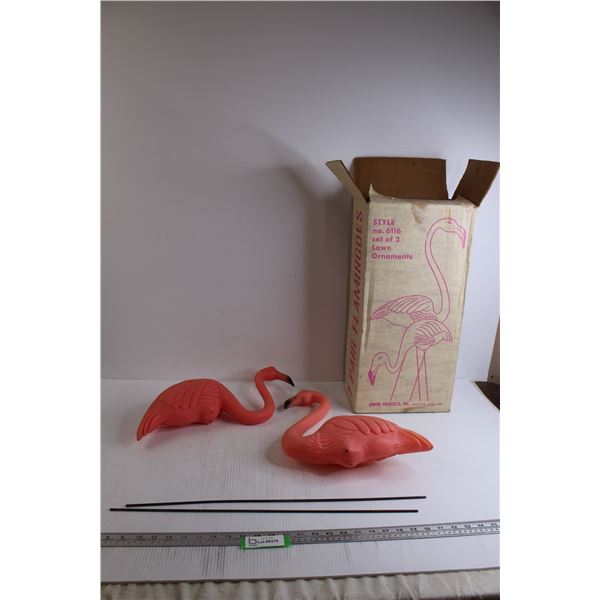 (2) Vintage Pink Flamingo Yard Ornaments