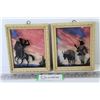 Image 1 : (2) Reverse Painted Convex Glass Pictures (western themed)