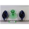 Image 1 : (2) Blue Mountain Pottery Candle Holders - Green Glass Candle Holder (chipped)