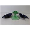 Image 8 : (2) Blue Mountain Pottery Candle Holders - Green Glass Candle Holder (chipped)