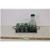 Image 1 : Hand Blown - Green Glass Rimmed Tequila Decanter w/ (6) Matching Glasses and Metal Divided Carry Tra