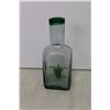 Image 2 : Hand Blown - Green Glass Rimmed Tequila Decanter w/ (6) Matching Glasses and Metal Divided Carry Tra