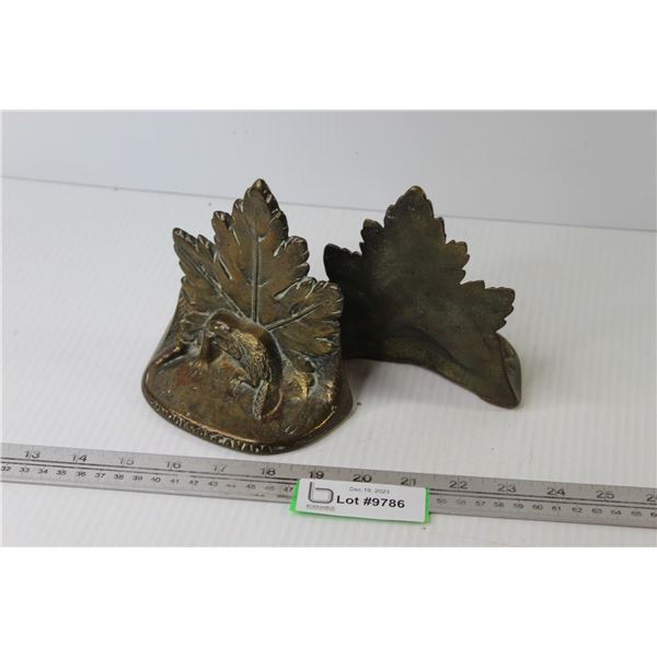 Symbols of Canada - Maple Leaf & Beaver - Brass Book Ends