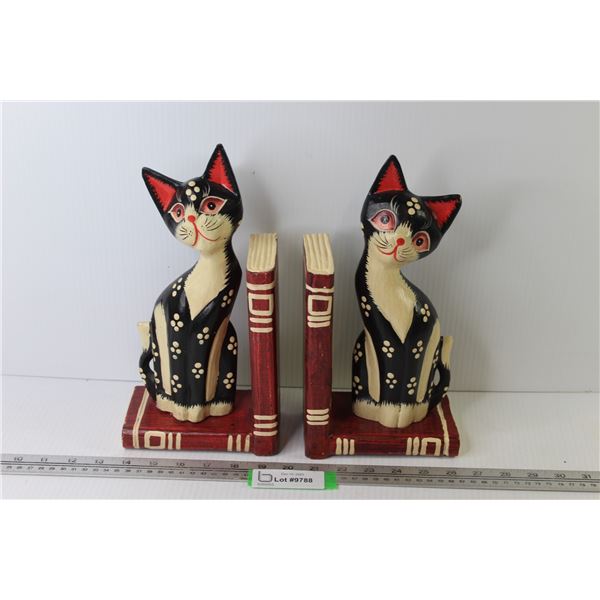 Pair of Carved Wooden Cat Book Ends