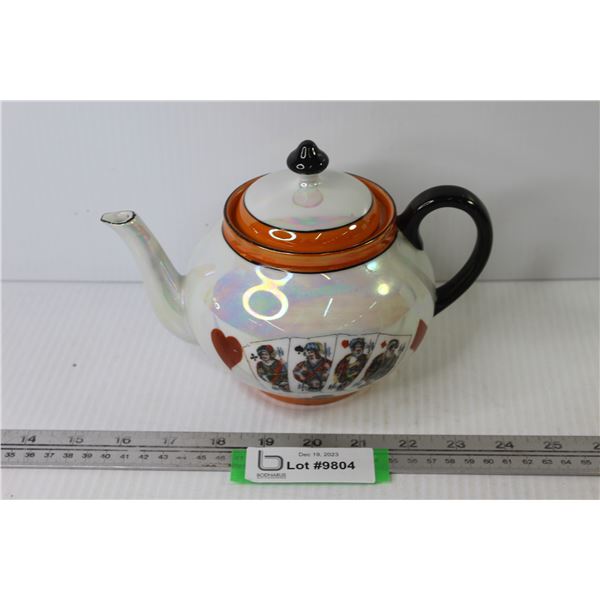 German Lusterware Teapot - Playing Cards