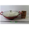Image 1 : 14" Coated Cast Iron Wok w/Steam Rack, Cutco Wood Knife Block
