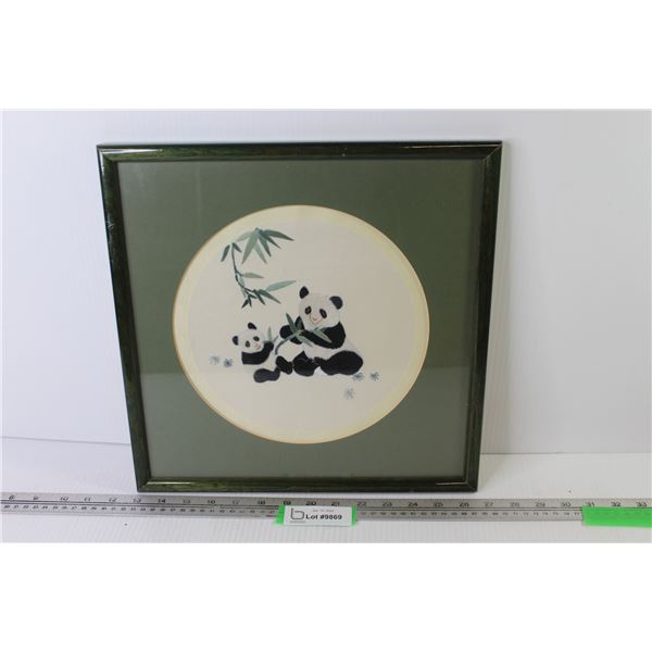 Silk Embroidered Panda Bears