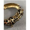 Image 2 : 1960s Gold Guilded Black Enamel Hinged Leopard Heads Bangle