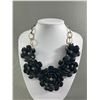 Image 2 : Ornate Black Flower w/ White Rhinestones and Large Links Necklace, Self Adj 19"-22" Long