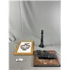 Image 1 : "Tribal" by Pearlite, Van. BC Totem.(Approx. 9" H) , Framed Haida Ravan Tile By Clarence Mills & Pla