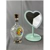 Image 2 : Lot Of 2 Glass Containers With Wooden Lids, Blue Heart Mirror And Clear Gold Rim Vase