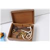 Image 2 : Wood Box w/Necklaces (Lid Needs Fixing), Leather Pocket Watch Carrying Case, Barton Watch Bands, Min