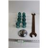 Image 1 : (8) Glass Insulators, Wrench - Rusted, Coffee Perk Lid