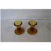 Image 2 : Pair of Amber Glass Candle Holders, Green Glass Dish, (2) Amber Glass Candy Dishes
