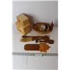 Image 1 : (3) Wooden Boxes, Hen Basket, Teddy Bear Basket, Canada Items, Wooden Utensils