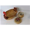 Image 3 : (3) Wooden Boxes, Hen Basket, Teddy Bear Basket, Canada Items, Wooden Utensils