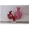 Image 1 : (3) Pieces of Vintage Mary Gregory Cranberry Glass