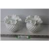 Image 1 : (2) Vintage Milk Glass Hobnail Fluted Ruffled Vases