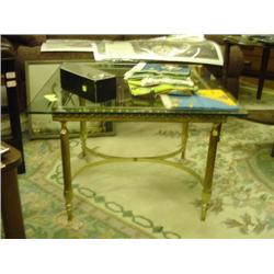 BRASS AND GLASS TOP ---LAMP TABLE