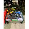 Image 1 : BIN OF ASSORTED TOOLS; CLAMPS, WORK LIGHTS, SCREWDRIVERS AND MORE