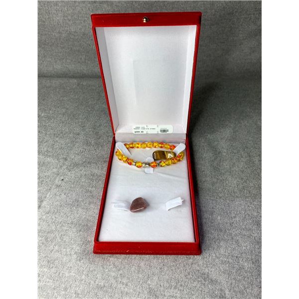 AMBER/STRAWBERRY TIGERS EYE STONES AND BRACELET RETAIL $289.88
