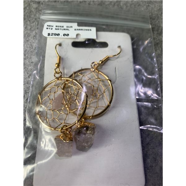 ROSE QUARTZ NATURAL EARRINGS RETAIL $290