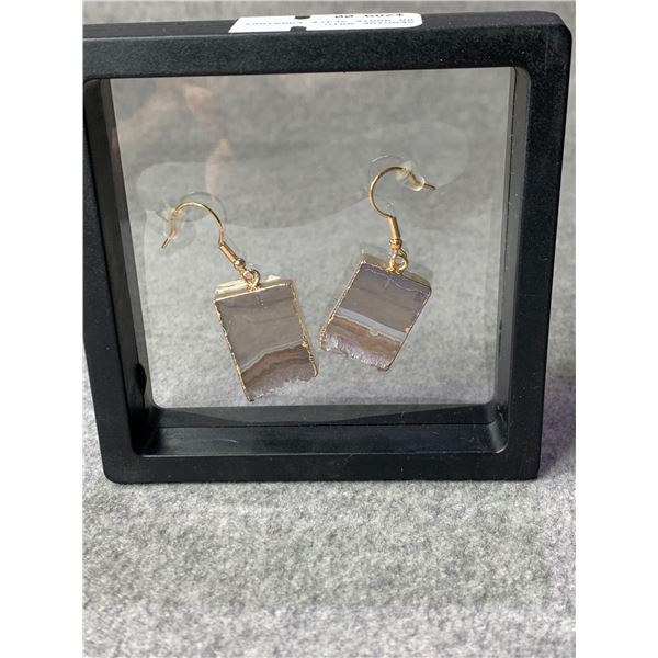 GENUINE NATURAL AGATE SLICE EARRINGS RETAIL $289