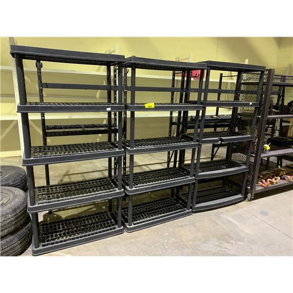 LOT OF 3 PLASTIC SHELVING UNITS