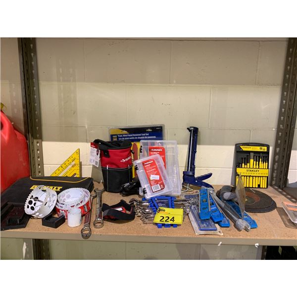 SHELF LOT OF MISC TOOLS