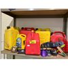 Image 1 : SHELF LOT OF JERRY CANS AND MORE