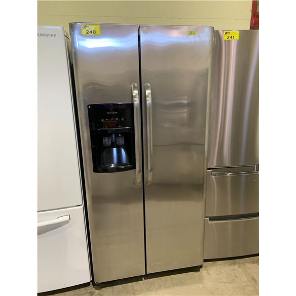 FRIGIDAIRE STAINLESS STEEL SIDE BY SIDE FRIDGE WITH ICE AND WATER