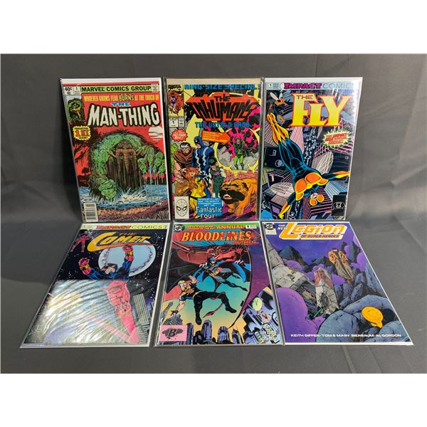 LOT OF 6 ASSORTED HIGH GRADE #1 COMIC BOOKS INCLUDING; MARVEL THE MAN-THING, IMPACT THE FLY, DC