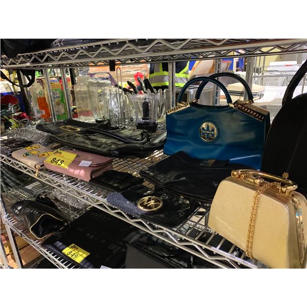 SHELF OF ASSORTED BAGS & CLUTCH PURSES