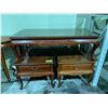 Image 5 : GLASS TOP COFFEE TABLE & 2 WOOD 1 DRAWER GLASS TOP SIDE TABLES