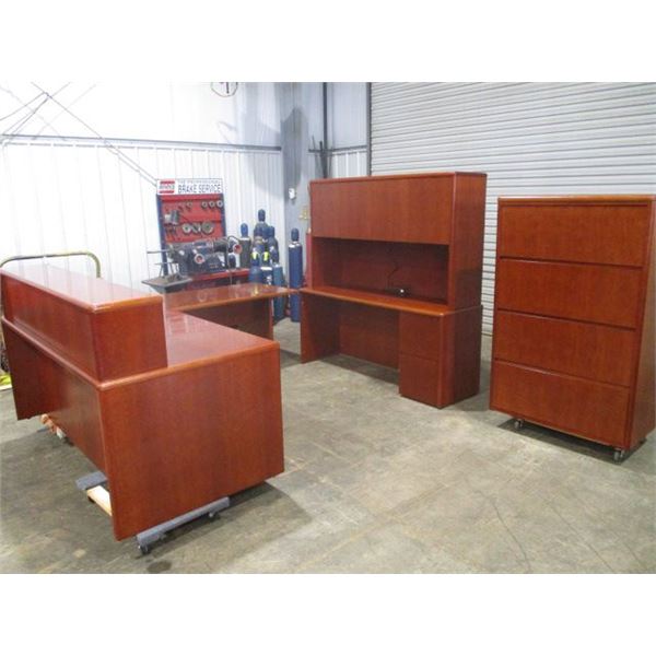 DESK, TABLE, HUTCH & FILING CABINET